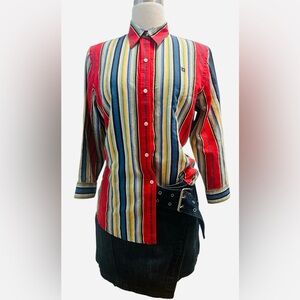 Chaps Multicolor Striped Button Down Shirt 👚 linen cotton blend